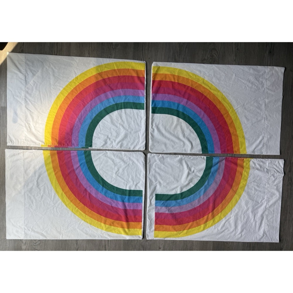 Vintage Wamsutta Tomorrow's Rainbow Pillowcases Set of 4 Retro 70s 80s Ultracale